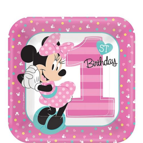 Disney Minnie Mouse Milestone 1st Birthday Small Square Dessert Plates, 7-in, 8-pk Product image