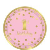 Metallic Confetti Milestone 1st Birthday Dessert Plates, Gold/Pink, 7-in, 8-pk | Amscannull