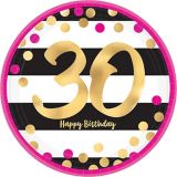Milestone 30th Birthday Party Dessert Plates, Metallic Pink/Gold, 8-pk