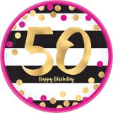 Metallic Pink & Gold 50th Birthday Dessert Plates, 8-pk