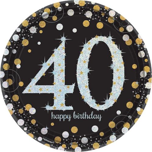 Milestone 40th Birthday Party Lunch Plates, Black/Silver/Gold, 8-pk Product image