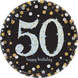 Assiettes en papier étape 50e anniversaire, noir/argenté/doré, paq. 8 | Amscannull