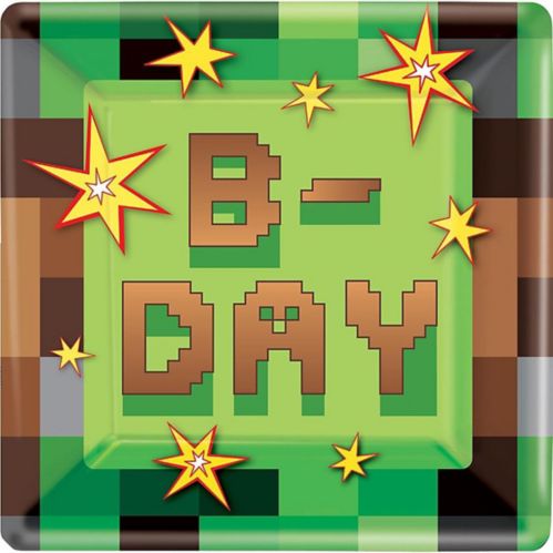 Pixelated Video Game Birthday Party Square Lunch Plates, 9-in, 8-pk Product image