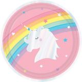Iridescent Magical Rainbow Unicorn Round Lunch Paper Plates, Pink, 9-in, 8-pk | Amscannull