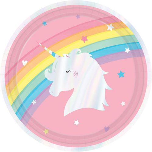 Iridescent Magical Rainbow Unicorn Round Lunch Paper Plates, Pink, 9-in, 8-pk Product image