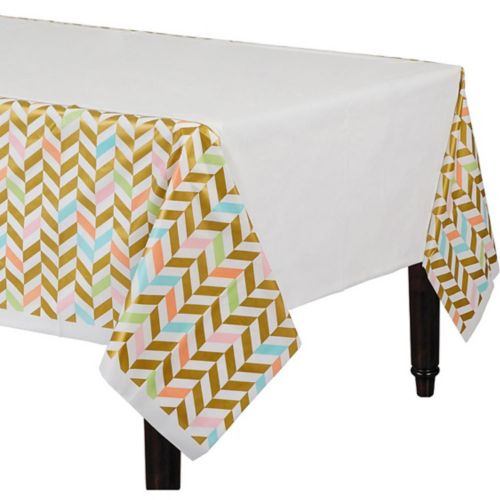 Pastel & Gold Herringbone Table Cover Party City