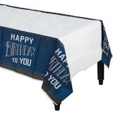 Birthday Party Plastic Table Cover, Blue/Black/White