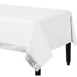 Premium Scroll Pattern Paper Table Cover, Party, Anniversary, White/Silver, 54 x 102-in | Amscannull
