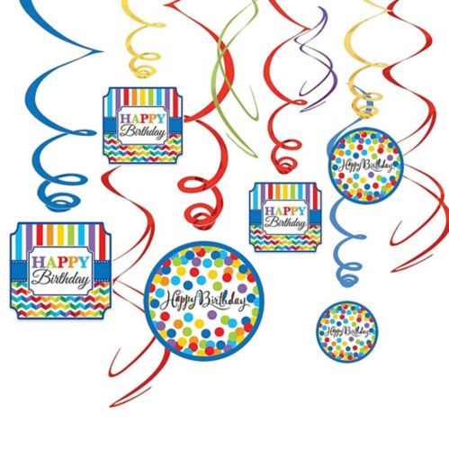 Rainbow Dot & Chevron Birthday Swirl Decorations, 12-pc Product image
