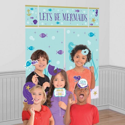 Wishful Mermaid Birthday Party Scene Setter Decoration with Photo Booth Props, 17-pc Product image