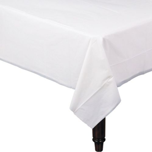 Reusable Plastic Table Cover for Birthday, Party, Anniversary, White, 54 x 108-in Product image