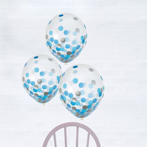 Ballons à confettis en latex bleu et argent, paq. 6 Image de l’article