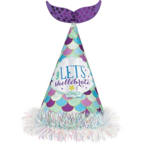 Wishful Mermaid Birthday Party Hat with Sequin Tail, Purple Product image