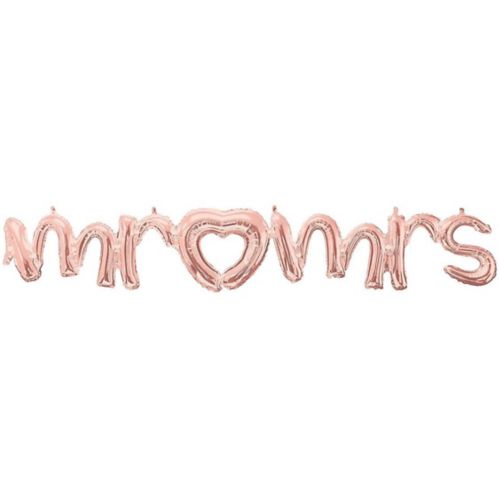Bannière gonflée d’air en aluminium « Mr & Mrs » en lettres cursives pour fête de fiançailles/mariage, or rose Image de l’article