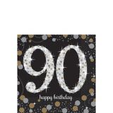 Milestone 90th Birthday Party Beverage Napkins, Black/Silver/Gold, 16-pk