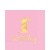 1st Birthday Premium Lunch Napkins, Metallic Pink/Gold, 16-pk | Amscannull