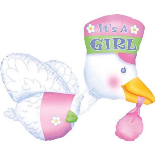 Stork It's a Girl Baby Shower Foil Balloon, Helium Inflation Included, 32-in Product image