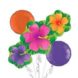 Hibiscus Foil Balloon Bouquet for Tropical/Summer Party, Helium Inflation Included, 5-pk