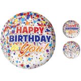 Rainbow-fetti Happy Birthday See Thru Orbz Foil Balloon, Helium Inflation Included