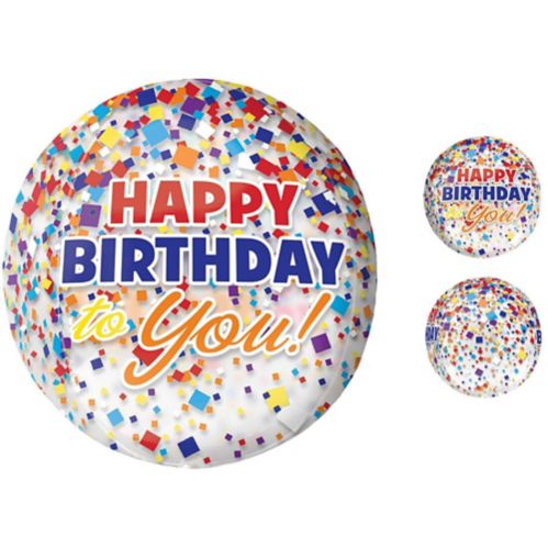 Rainbow-fetti Happy Birthday See Thru Orbz Foil Balloon, Helium Inflation Included Product image