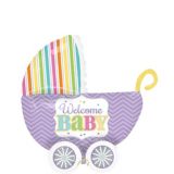 Pastel Chevron and Rainbow Welcome Baby Foil Balloon, Helium Inflation Included