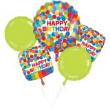 Rainbow Birthday Foil Balloon Bouquet, Helium Inflation Included, 5-pc