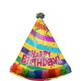 Prismatic Party Hat Happy Birthday Balloon, 29-in x 35-in