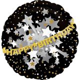Prismatic Happy Birthday Foil Balloon, Helium Inflation Included, Black/Gold/Silver, 31-in