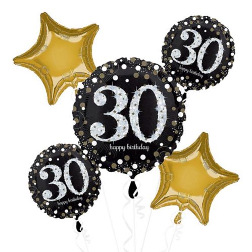 Sparkling Celebration 30th Birthday Foil Balloon Bouquet, Helium Inflation Included, 5-pc Product image