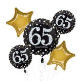 Milestone 65th Birthday Foil Balloon Bouquet, Helium Inflation Included, Black/Gold, 5-pc | Anagram Int'l Inc.null