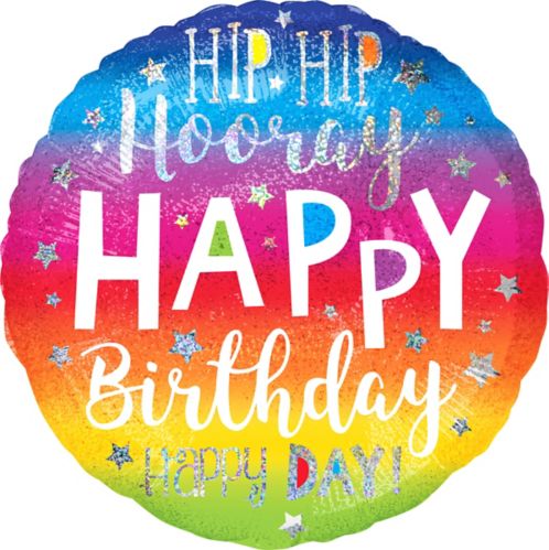 Hip Hip Hooray Rainbow Birthday Foil Balloon, Helium Inflation Included, 17-in Product image