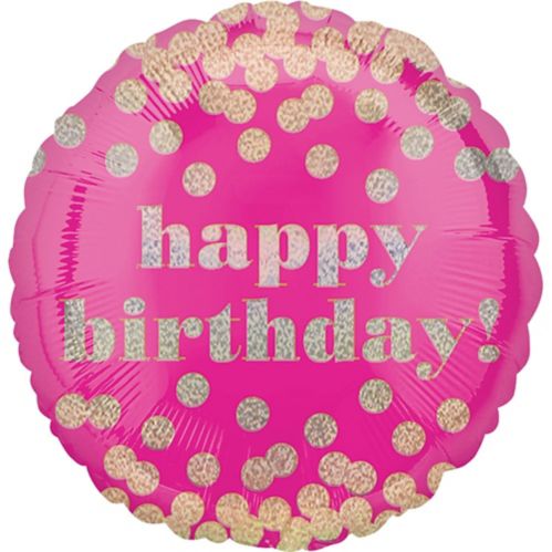 Ballon à pois Happy Birthday, rose et doré, 18 po Image de l’article