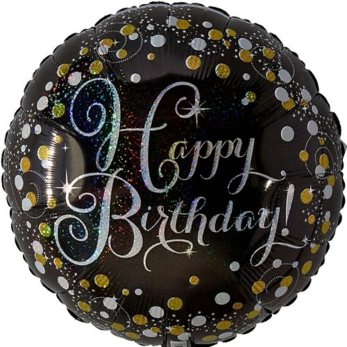Ballon en aluminium d’anniversaire, gonflage à l’hélium inclus, noir/doré/argenté, 18 po Image de l’article