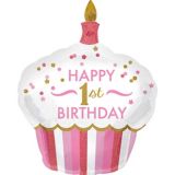 Pink Cupcake 1st Birthday Balloon, 29-in x 36-in