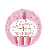 Ballon en aluminium Petit gâteau 1er anniversaire, gonflage à l’hélium inclus, rose, 18 po | Anagram Int'l Inc.null