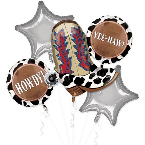 Yeehaw Western Foil Balloon Bouquet for Cowboy Party, Helium Inflation Included, 5-pc Product image