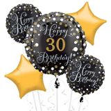 Prismatic 30th Birthday Foil Balloon Bouquet, Helium Inflation Included, Black/Gold, 5-pc | Anagram Int'l Inc.null