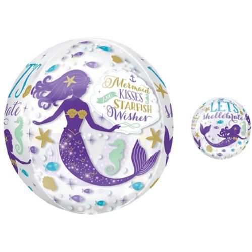 Wishful Mermaid See Thru Orbz Foil Balloon for Birthday Party, Helium Inflation Included, 16-in Product image