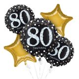 Sparkling Celebration 80th Birthday Foil Balloon Bouquet, Helium Inflation Included, 5-pc