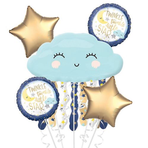 Twinkle Twinkle Little Star Foil Balloon Bouquet for Baby Shower/New Baby, Helium Inflation Included, 5-pc Product image