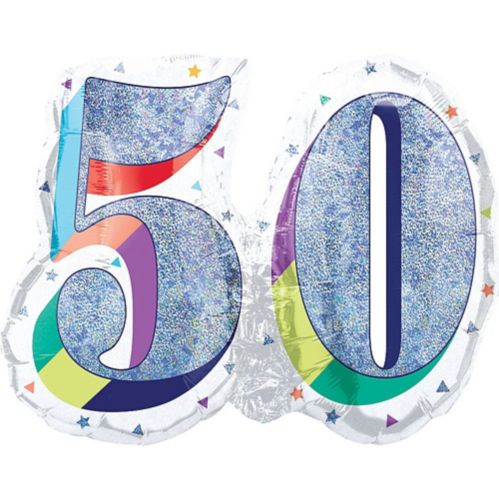 Prismatic Rainbow 50th Birthday Foil Balloon, Helium Inflation Included, 26-in Product image