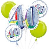Prismatic Here's to Your 40th Birthday Foil Balloon Bouquet, Helium Inflation Included, 5-pc