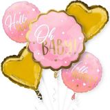 "Oh Baby" Baby Shower Foil Balloon Bouquet, Helium Inflation Included, Pink/Gold, 5-pc | Anagram Int'l Inc.null