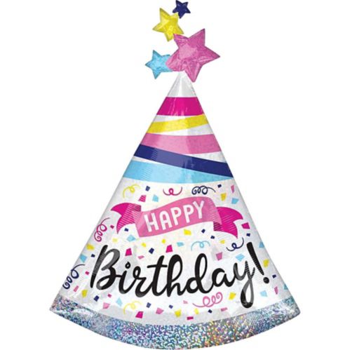Prismatic Happy Birthday Hat Foil Balloon, Helium Inflation Included, 36-in Product image