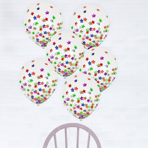 Ballons à motifs de confettis en forme d'étoile, multicolore, 12 po, paq. 6 Image de l’article