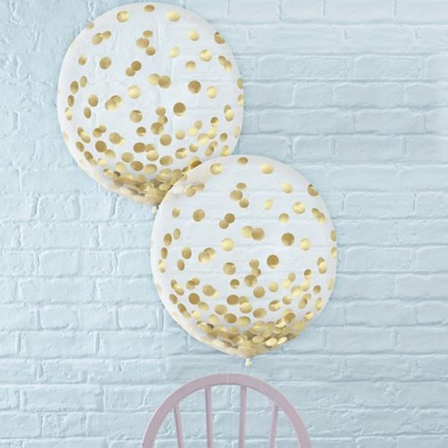 Ballons à motifs de confettis, or métallique, 24 po, paq. 2 Image de l’article