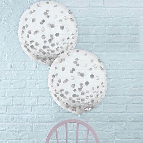 Ballons à motifs de confettis, argent métallique, 24 po, paq. 2 Image de l’article