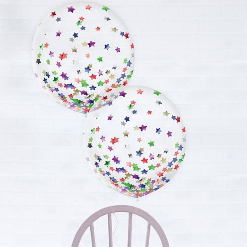 Ballons à motifs de confettis en forme d'étoile, multicolore, 24 po, paq. 2 Image de l’article