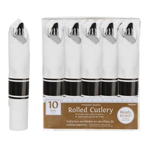 Premium Rolled Cutlery, 10-pk, Jet Black Product image