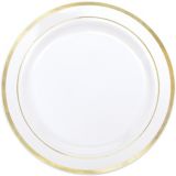 Assiettes en plastique de luxe, paq. 20, 10,25 po, blanc/doré | Amscannull